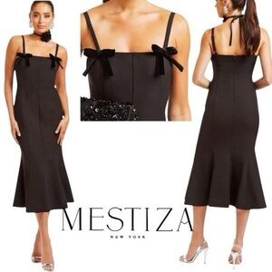 Mestiza New York NWT Calista Midi Dress Black Bows 6